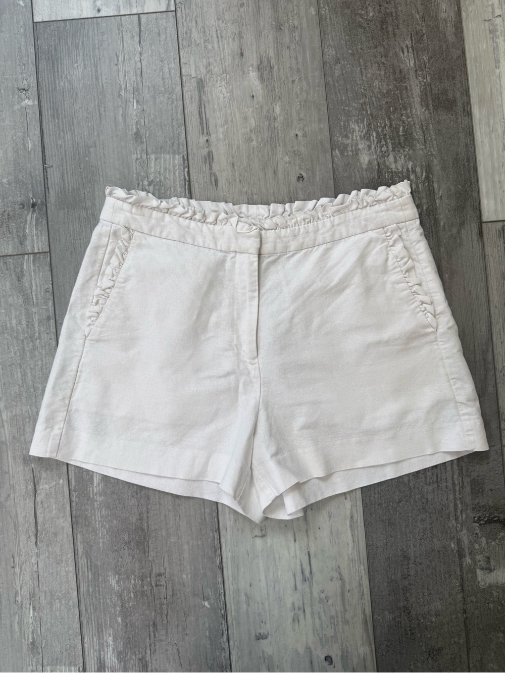J.Crew Linen Cotton Ruffle Paperbag High Waisted Shorts White Size 6